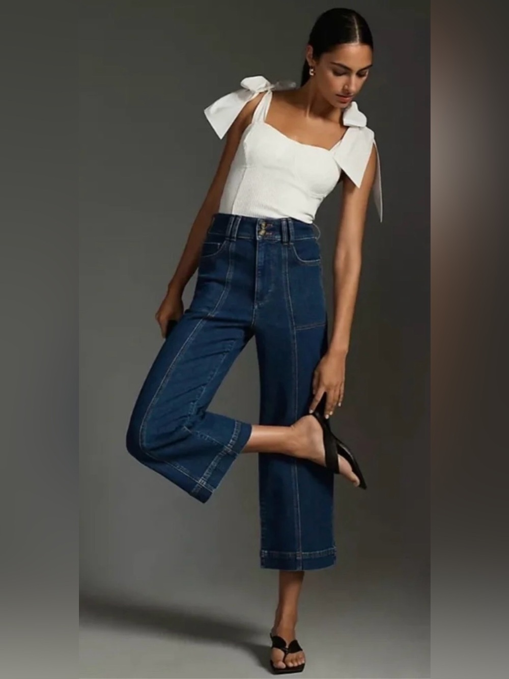 Pilcro Dark Wash The Skipper Seamed High Rise Crop Wide-Leg Jeans